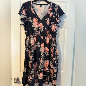 SHEIN Navy and Pink Floral Midi Dress